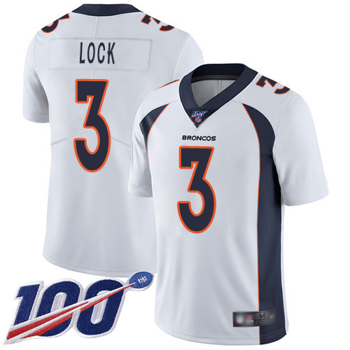 Denver Broncos Limited Youth White Drew Lock 100th Season Road Jersey #3 Vapor Untouchable NFL Football Nike